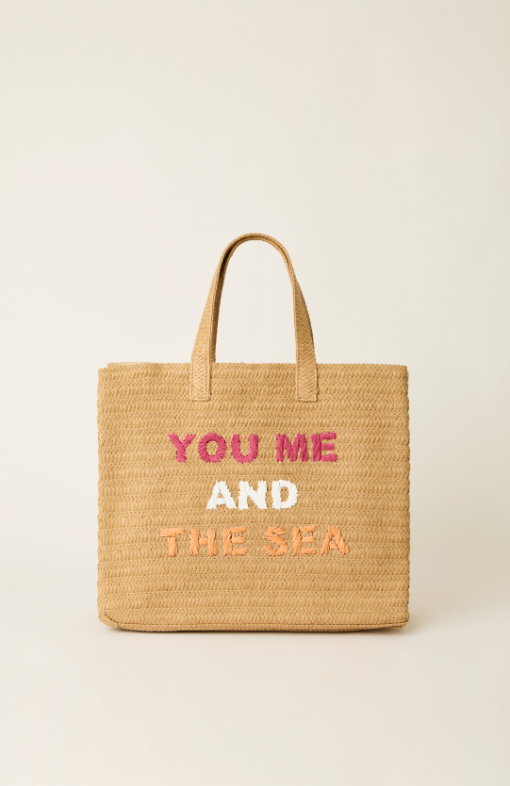 YOU ME AND THE SEA TOTE SAND FUCHSIA CORAL RAINBOW