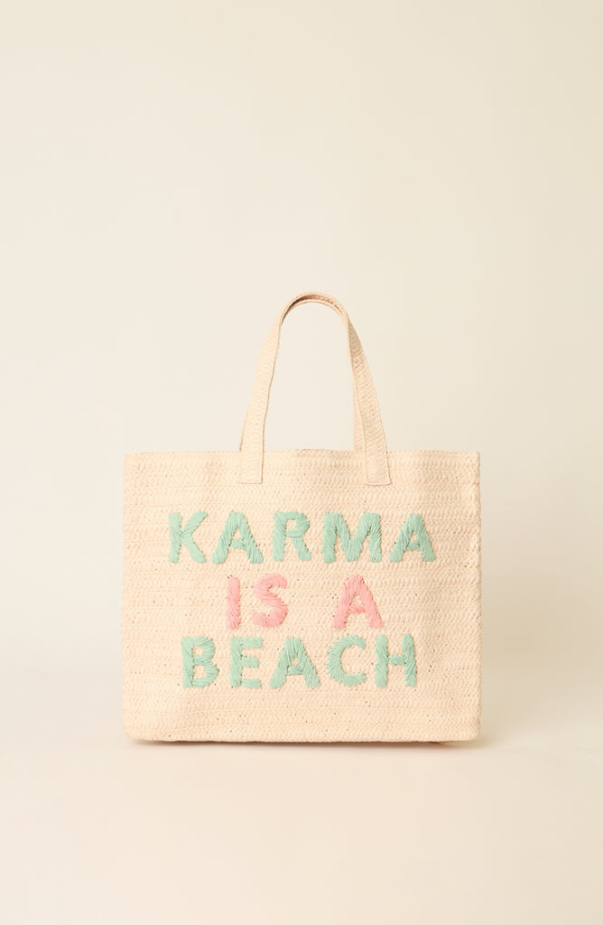 KARMA IS A BEACH TOTE MINT LIGHT PINK